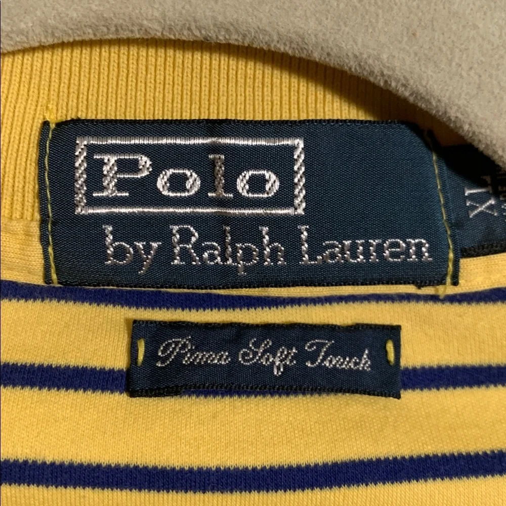 Polo Ralph Lauren Mens VTG Pima Soft Touch Striped Polo Yellow Blue XL Preppy